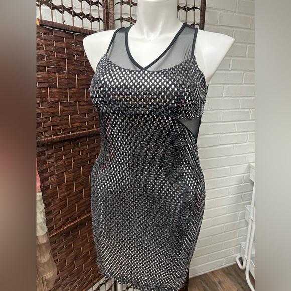 Sparkly Black Sequin Sheer Mesh Dress - Picture 1 of 6